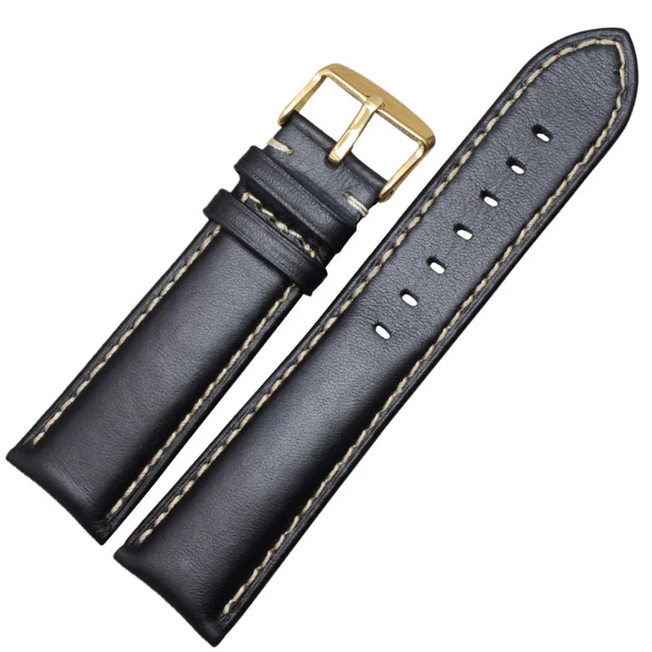 Genuine Leather Watch Band Strap Black Dark Brown 18 19 20 21 22 24mm Watchbands Men Women  Polished Buckle Relojes Hombre