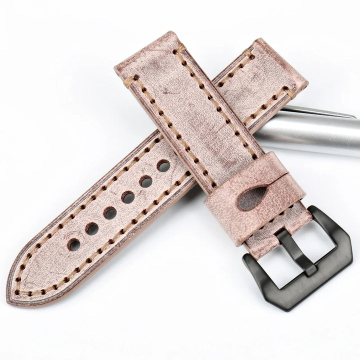 MAIKES Brown Vintage Bridle Leather Watch Strap 22-24mm for Panerai