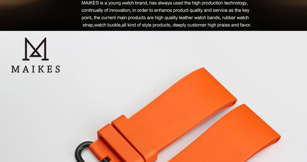 MAIKES New Design Watch Band Black 20mm 22mm 24mm Watchband Sports Fluoro Rubber Watch Strap Watch Accessories
