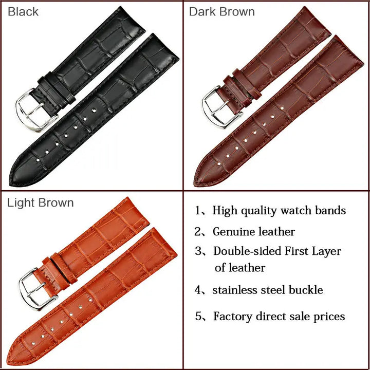 MAIKES Genuine Leather Watch Strap – 18/20/22mm, Black Wristband
