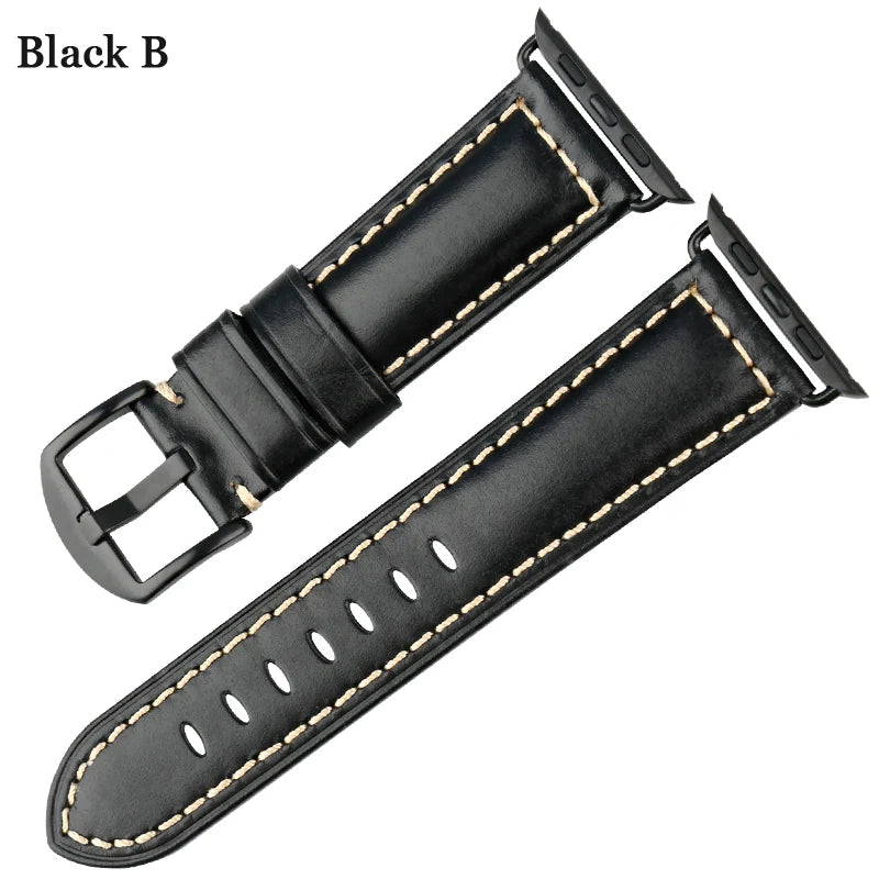 MAIKES Genuine Leather Watchband For Apple Watch Strap 45mm 41mm 42mm 44mm 40mm Series 7 6 SE 5 4 3 iWatch Watch Band