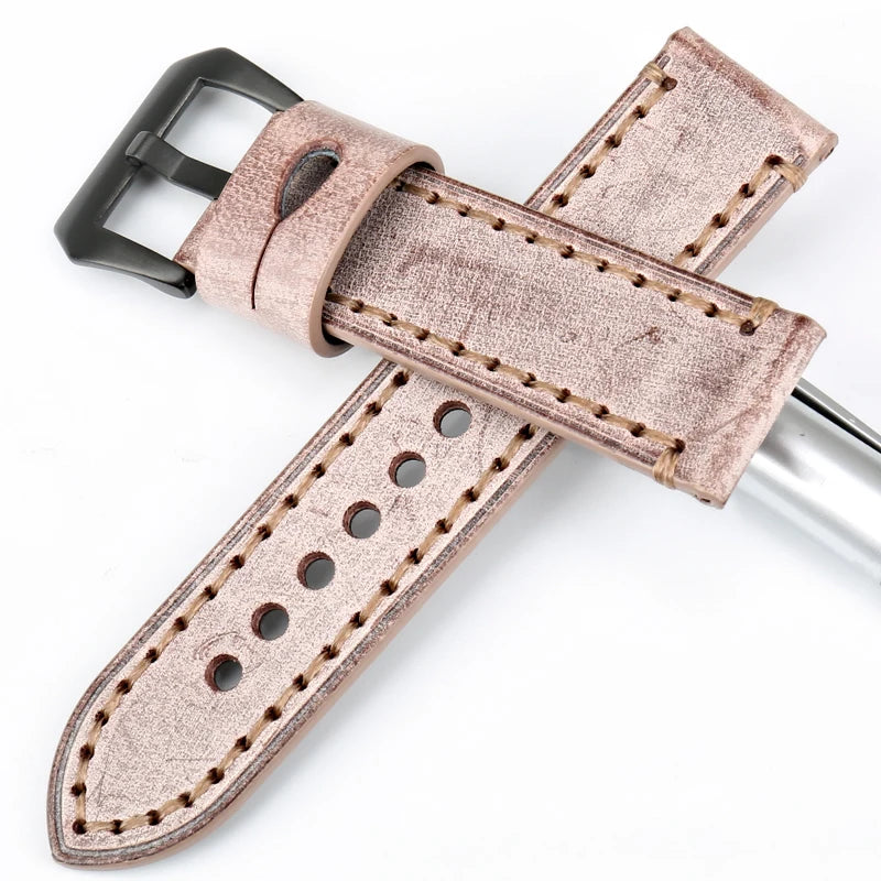 MAIKES Brown Vintage Bridle Leather Watch Strap 22-24mm for Panerai