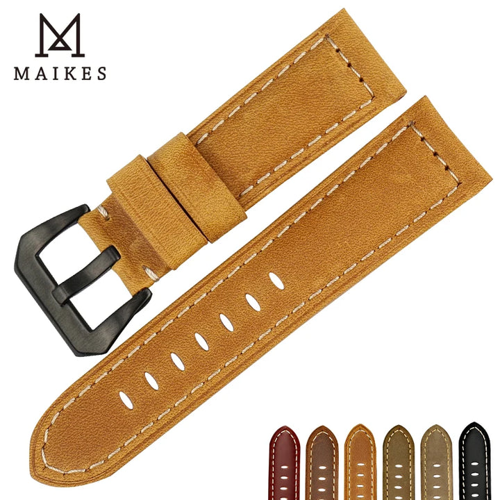 Vintage Genuine Leather Watch Strap 22–26mm for Panerai – Wheat