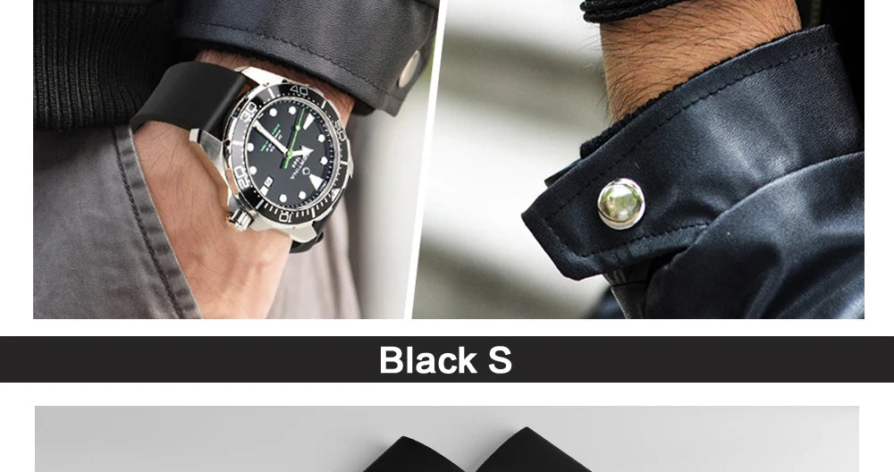 MAIKES New Design Watch Band Black 20mm 22mm 24mm Watchband Sports Fluoro Rubber Watch Strap Watch Accessories