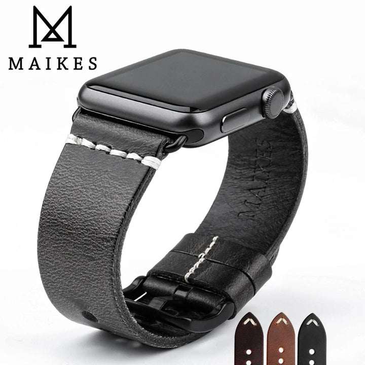Vintage Oil Wax Leather Apple Watch Band Series 3–7, 38–45mm – MAIKES