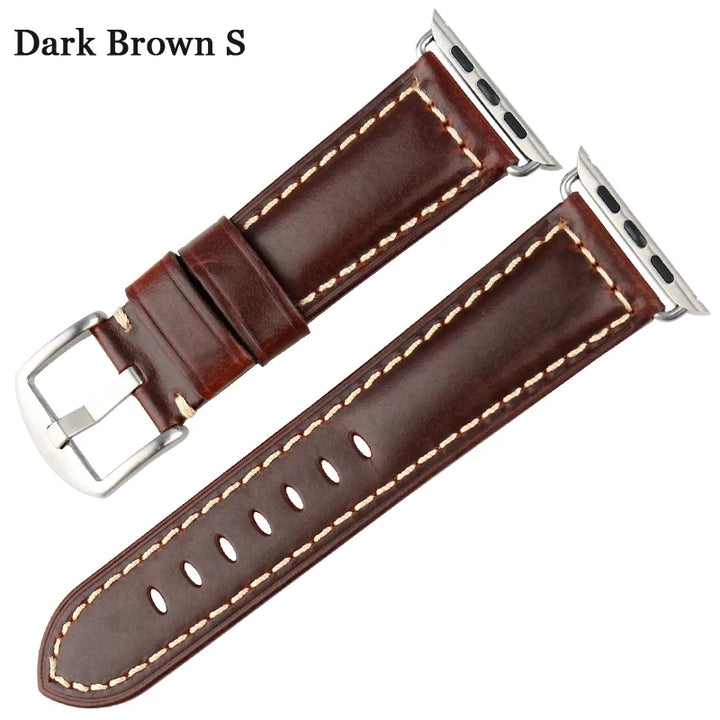MAIKES Genuine Leather Watchband For Apple Watch Strap 45mm 41mm 42mm 44mm 40mm Series 7 6 SE 5 4 3 iWatch Watch Band