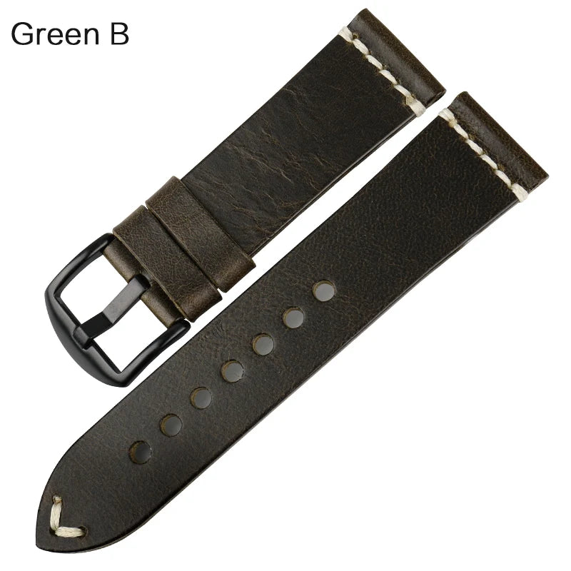 MAIKES Vintage Greased Leather Watch Band 20-24mm Red for Omega