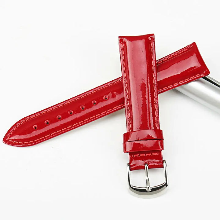 MAIKES New 12 14 16 18 20mm HQ Red Genuine Leather Watch Band Fashion Watchband Shine Noble Women Patent leather Watch Strap