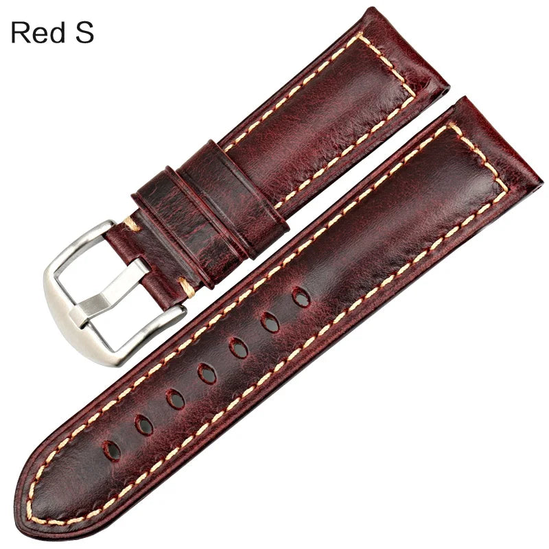 Handmade Oil Wax Leather Watch Strap – Blue 20/22/24mm with Black Buckle for Fossil