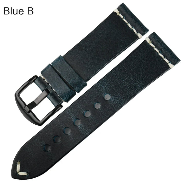 MAIKES Vintage Oil Wax Leather Watch Band Watch Accessories Bracelet 20mm 22mm 24mm Blue Watchband Watch Strap For Omega MIDO