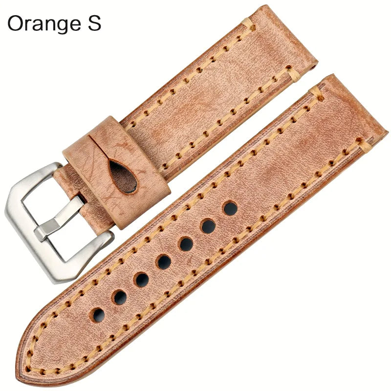 MAIKES Vintage Black Leather Watch Strap – 22/24mm for Panerai