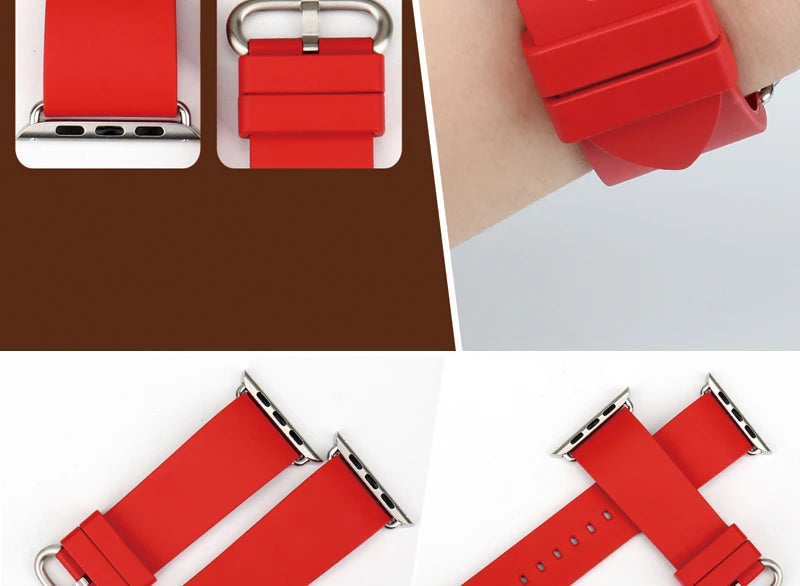 MAIKES Rubber Strap For Apple Watch Band 45mm 41mm 42mm 44mm 40mm Series 7 6 SE 5 4 3 iWatch Bracelet