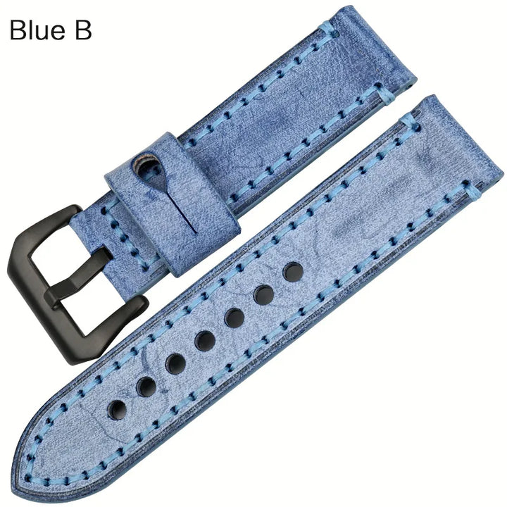 MAIKES Vintage Black Leather Watch Strap – 22/24mm for Panerai