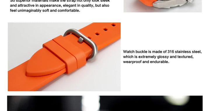 MAIKES New Design Watch Band Black 20mm 22mm 24mm Watchband Sports Fluoro Rubber Watch Strap Watch Accessories
