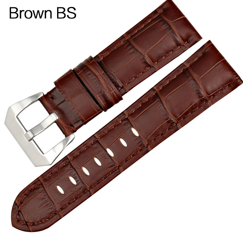 MAIKES New design watchbands 22 24 26mm watch accessories bracelet genuine leather strap watch band black buckle for Panerai
