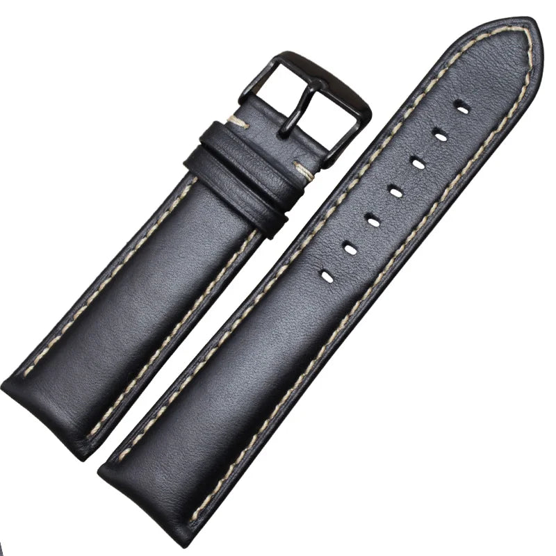 Genuine Leather Watch Band Strap Black Dark Brown 18 19 20 21 22 24mm Watchbands Men Women  Polished Buckle Relojes Hombre