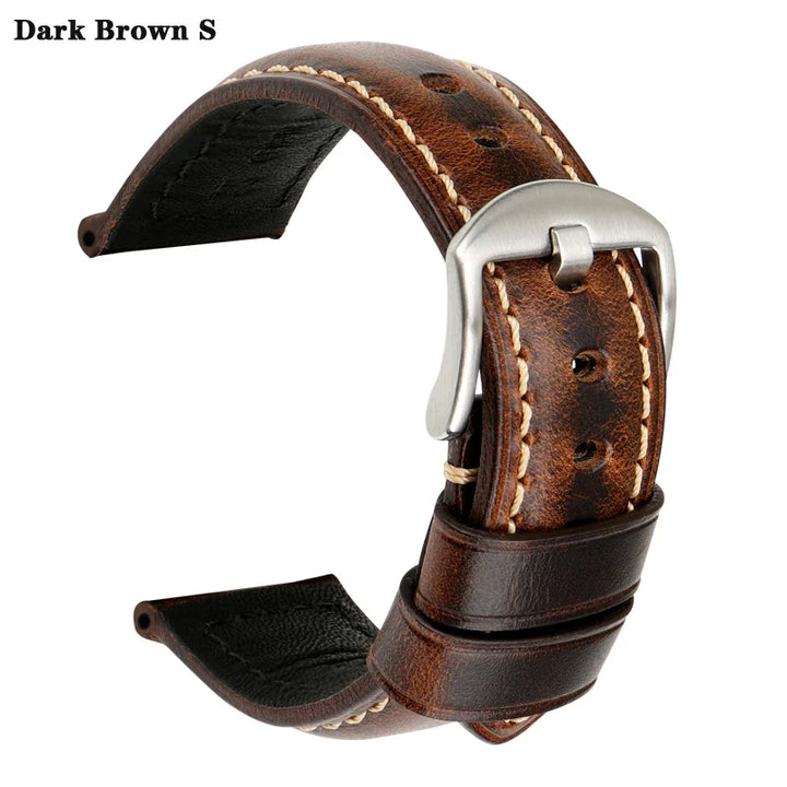 Vintage Oil Wax Leather Watch Strap 20–26mm for Panerai & Breitling – MAIKES