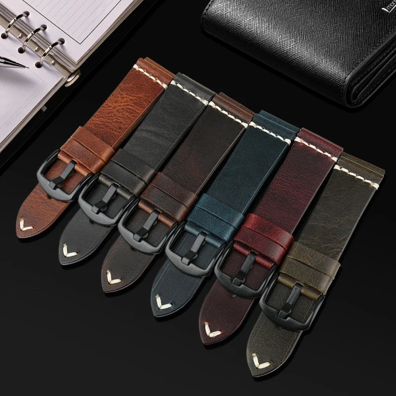 Black Oil Wax Leather Watch Strap for Seiko – MAIKES