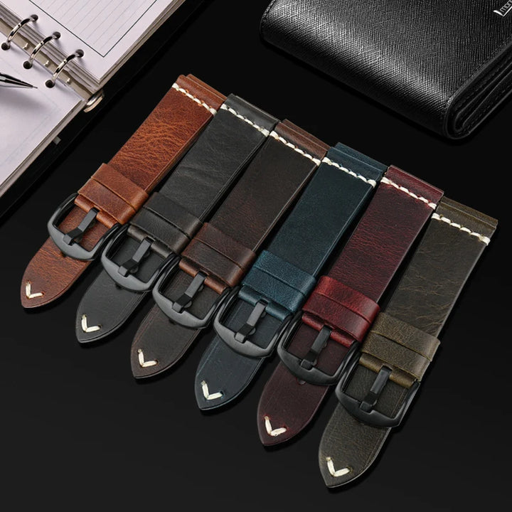 Black Oil Wax Leather Watch Strap for Seiko – MAIKES