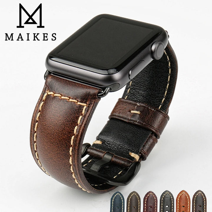 Vintage Genuine Leather Apple Watch Band Series 6–7, 38–45mm – MAIKES