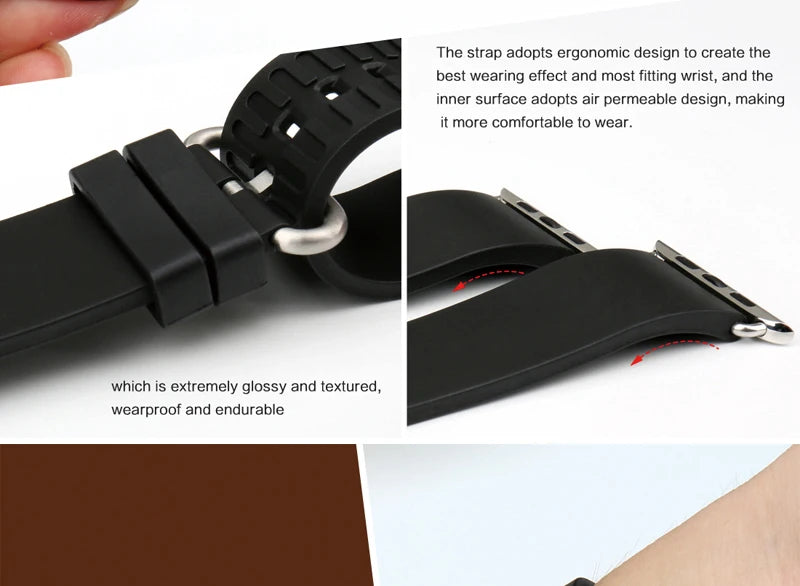 MAIKES Rubber Strap For Apple Watch Band 45mm 41mm 42mm 44mm 40mm Series 7 6 SE 5 4 3 iWatch Bracelet