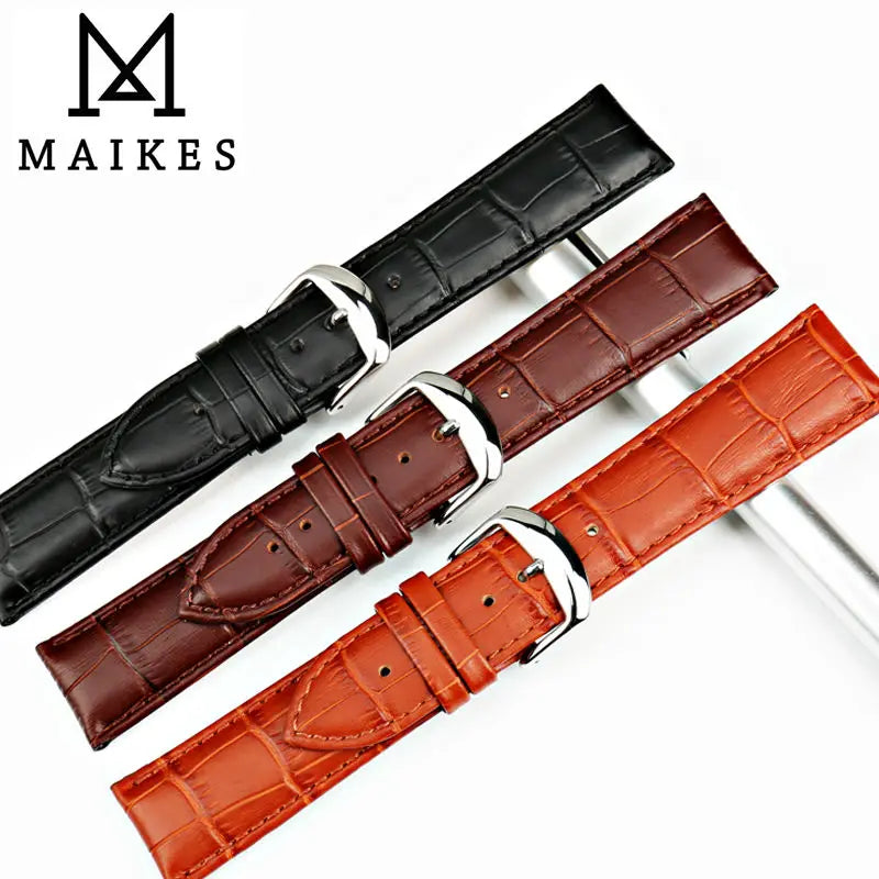 MAIKES Genuine Leather Watch Strap – 18/20/22mm, Black Wristband