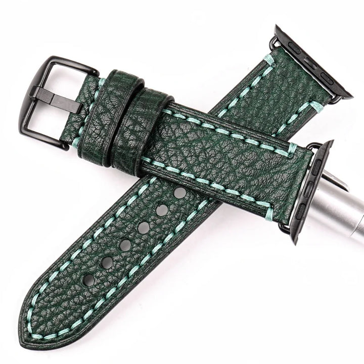 MAIKES Green Leather Strap For Apple Watch Band 45mm 41mm 44mm 40mm 42mm 38mm Series 7 6 SE 5 4 3 iWatch Bracelet Watchband