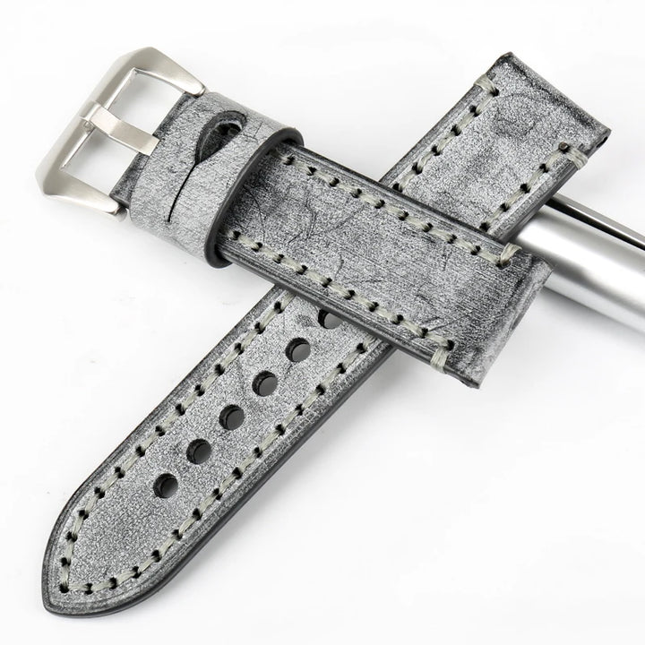 MAIKES Vintage Black Leather Watch Strap – 22/24mm for Panerai