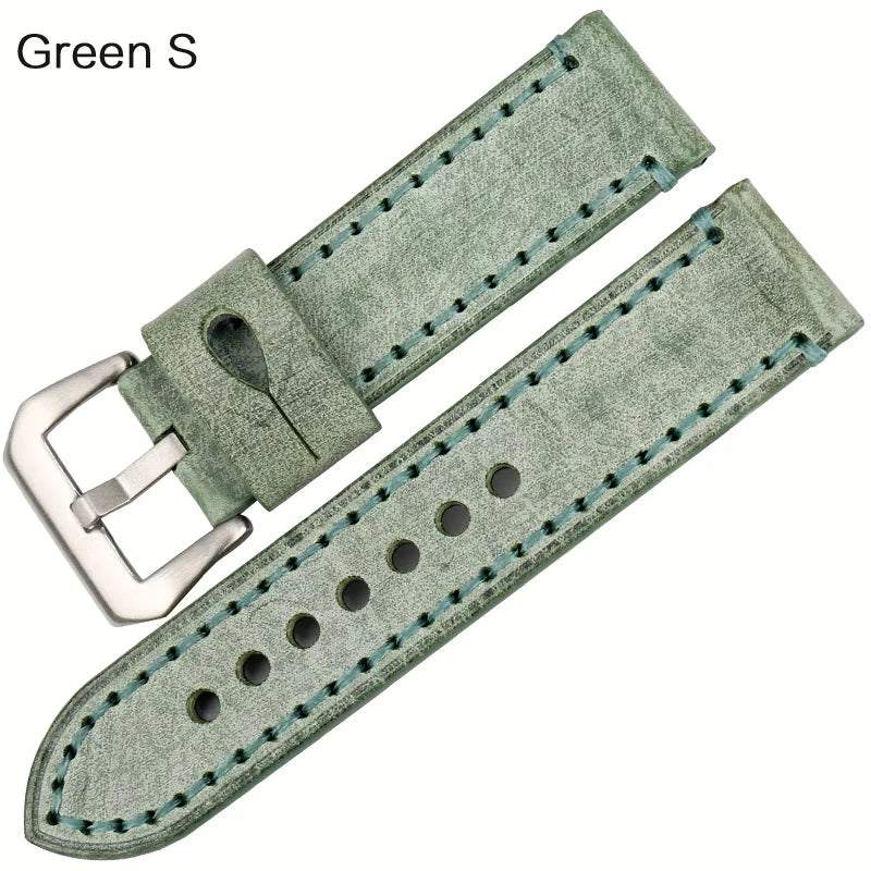 MAIKES Vintage Black Leather Watch Strap – 22/24mm for Panerai