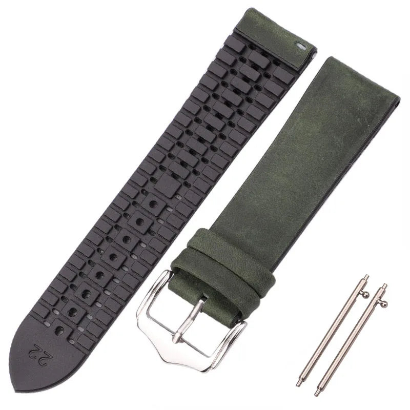 Genuine Leather Watchband Men Women Rubber Silicone Waterproof Breathable Watch Band Strap Buckle Clock Accessories 18 20 22mm