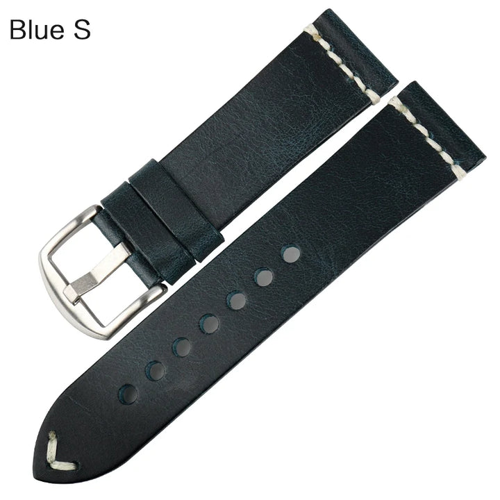 MAIKES Vintage Oil Wax Leather Watch Band Watch Accessories Bracelet 20mm 22mm 24mm Blue Watchband Watch Strap For Omega MIDO