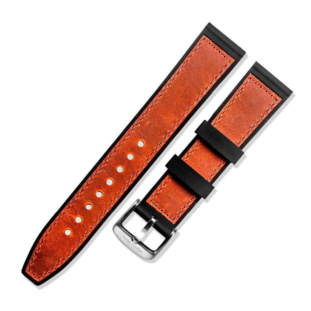 HEMSUT Leather & Silicone Hybrid Strap – 18–24mm, Waterproof