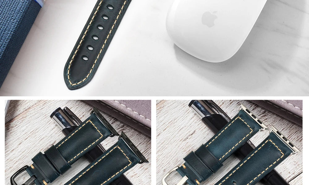 Vintage Cow Leather Apple Watch Strap – 40-45mm for Series 4-9 & SE