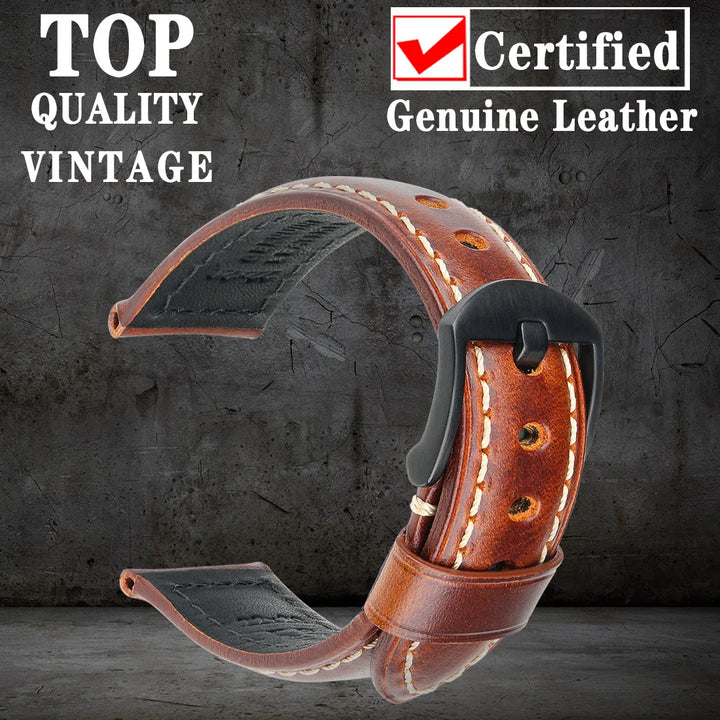 Vintage Oil Wax Leather Watch Strap 20–26mm for Panerai & Breitling – MAIKES