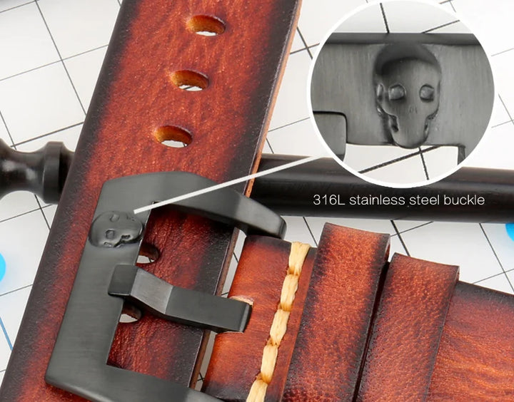 MAIKES Handmade Genuine Cow Leather Watch Band Vintage Black Watchband Watch Bracelet 20mm 22mm 24mm Watch Strap