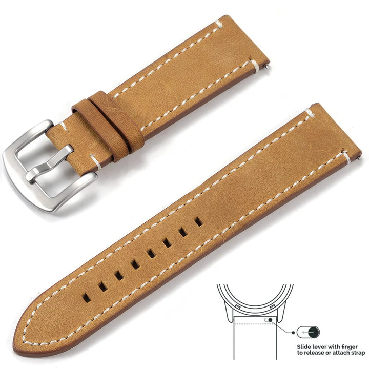 Genuine Leather Quick Release Watch Band 20–22mm for Huawei & Samsung Galaxy 45/46mm