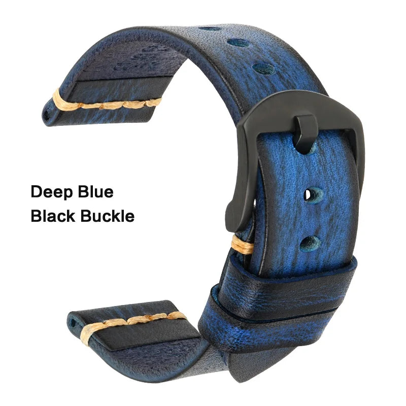 MAIKES Handmade Vintage Leather Watch Strap – 20/22/24mm for Panerai, Fossil, Casio & Seiko