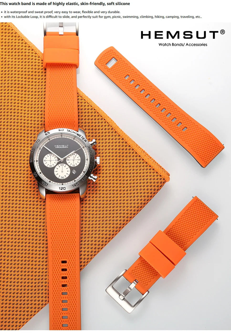 Hemsut Smart Silicone Watch Bands 18mm 20mm 22mm  Quick Release Rubber For Galaxy  Watch Strap  Man Women Soft Replacement