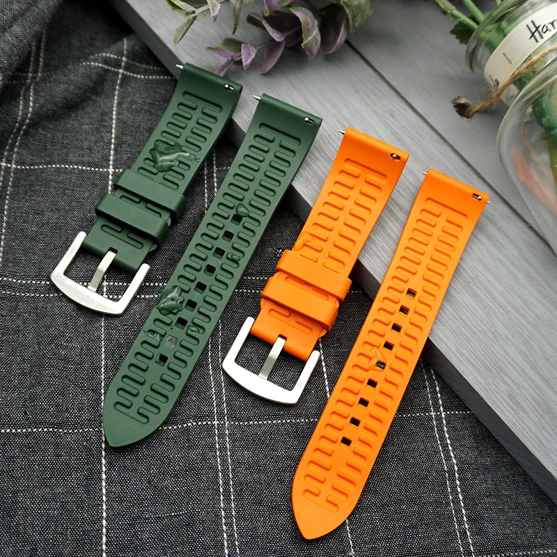 Classic FKM Watch Bands 18mm 19mm 20mm 21mm 22mm 23mm 24mm FKM Rubber Watch Strap Quick Release For Traditional Diving Watches