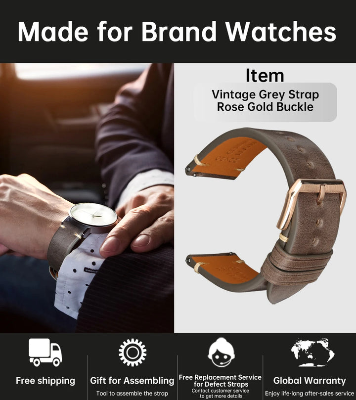 Vintage Vegetable-Tanned Leather Watch Band 20-24mm from Tuscany, Italy