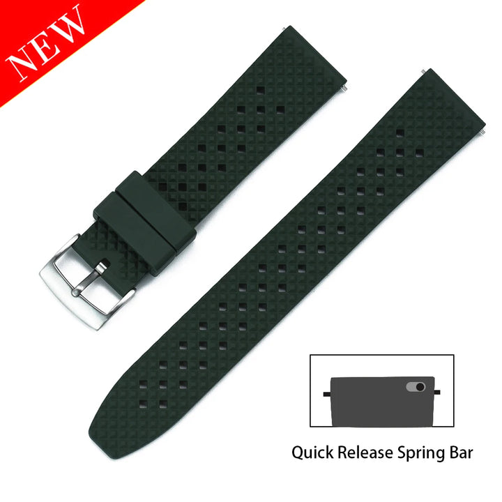 JUELONG Premium Tropical FKM Rubber Straps 20mm 22mm Quick Release Breathable Porous Perfect Fit Flat End Universal Watch Strap