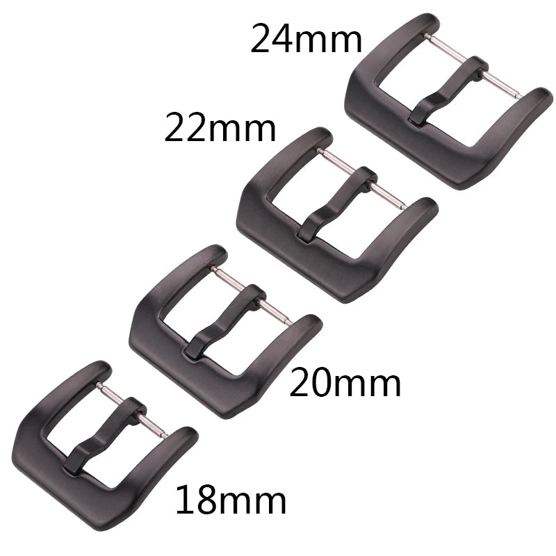 Metal Watch Buckle – 18–24mm, 316L Stainless Steel, Silver/Black