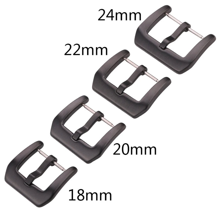 Metal Watch Buckle – 18–24mm, 316L Stainless Steel, Silver/Black