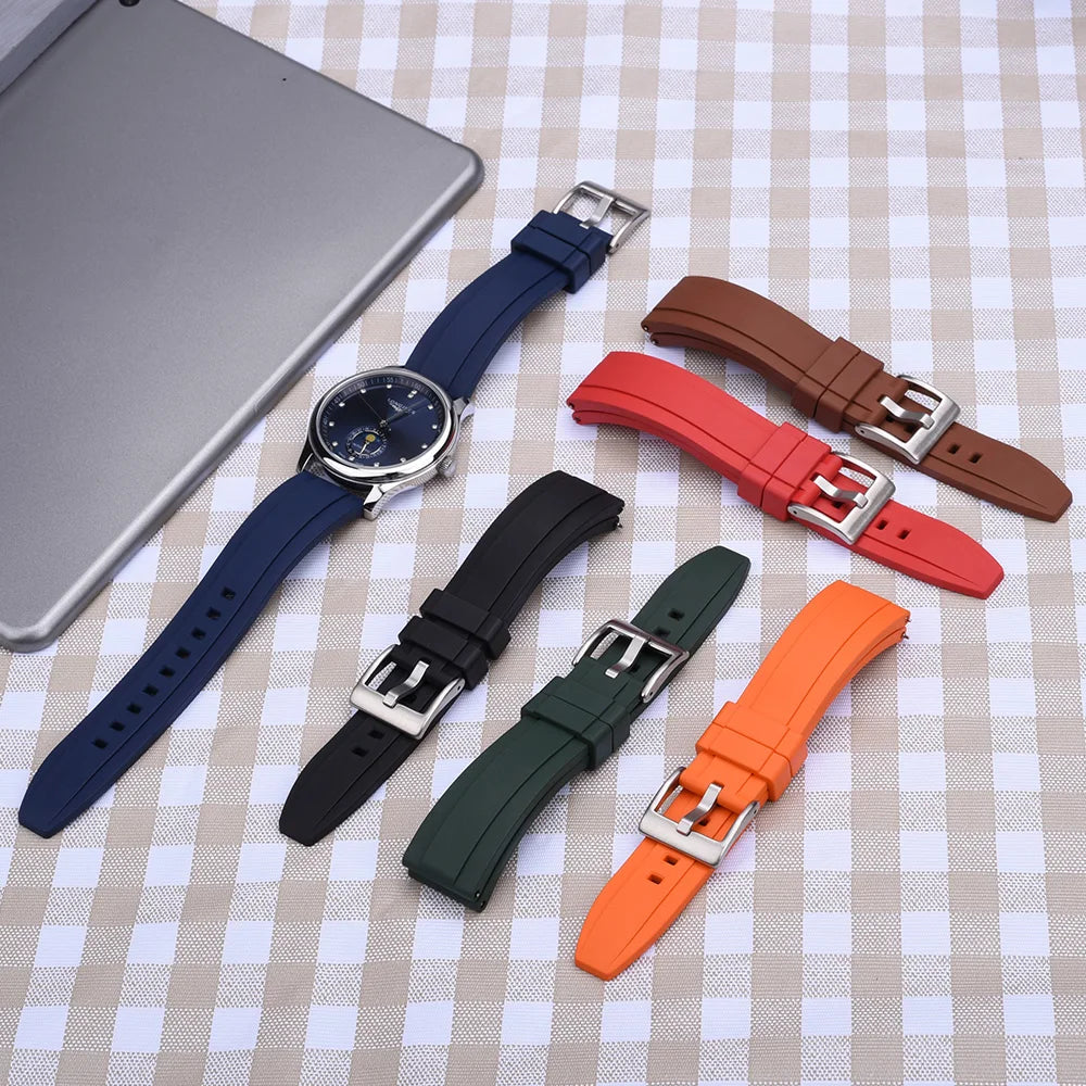 Universal FKM Rubber Watch Strap – 20–24mm Waterproof Sport Band for Rolex, Omega, Armani & Seiko