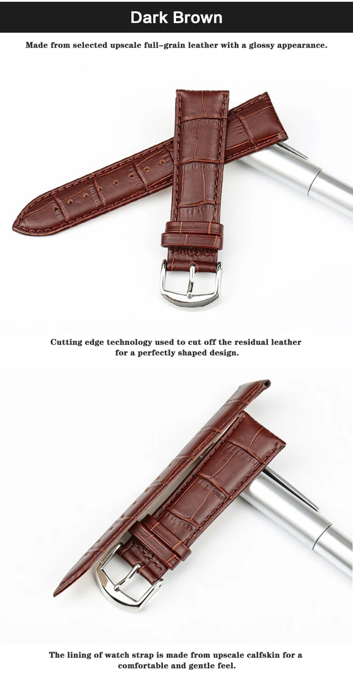 MAIKES Genuine Leather Watch Strap – 18/20/22mm, Black Wristband