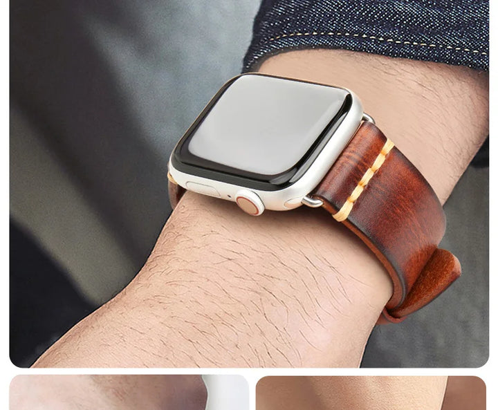 Handmade Leather Strap Watch Band For Apple Watch 45mm 41mm 44mm 42mm 40mm Series 9 8 7 6 SE 5 4 iWatch Bracelet