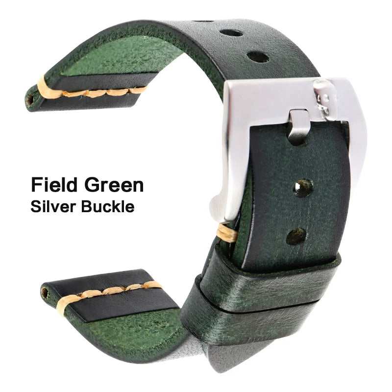 MAIKES Handmade Italian Leather Watch Strap – 18–24mm, Vintage for Panerai, Omega & IWC