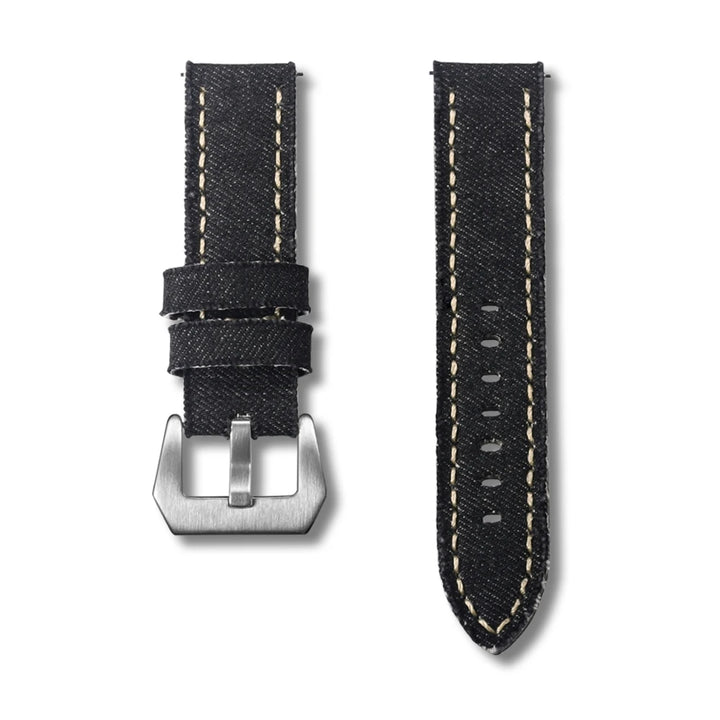 Hemsut Denim Canvas Watch Strap – 20–24mm Quick-Release Khaki, Steel Buckle
