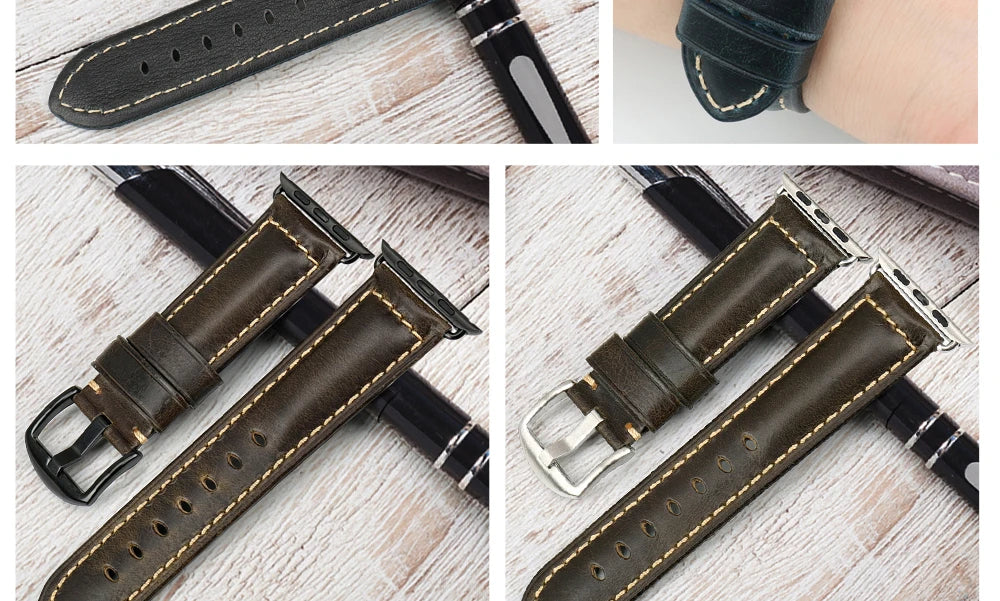Vintage Cow Leather Apple Watch Strap – 40-45mm for Series 4-9 & SE