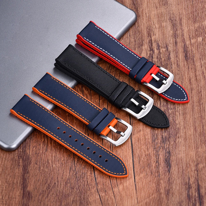 New Unisex High Quality Leather FKM Rubber Watch Strap 20mm 22mm Watch Band Bracelet Men Women Blue Orange Black Red
